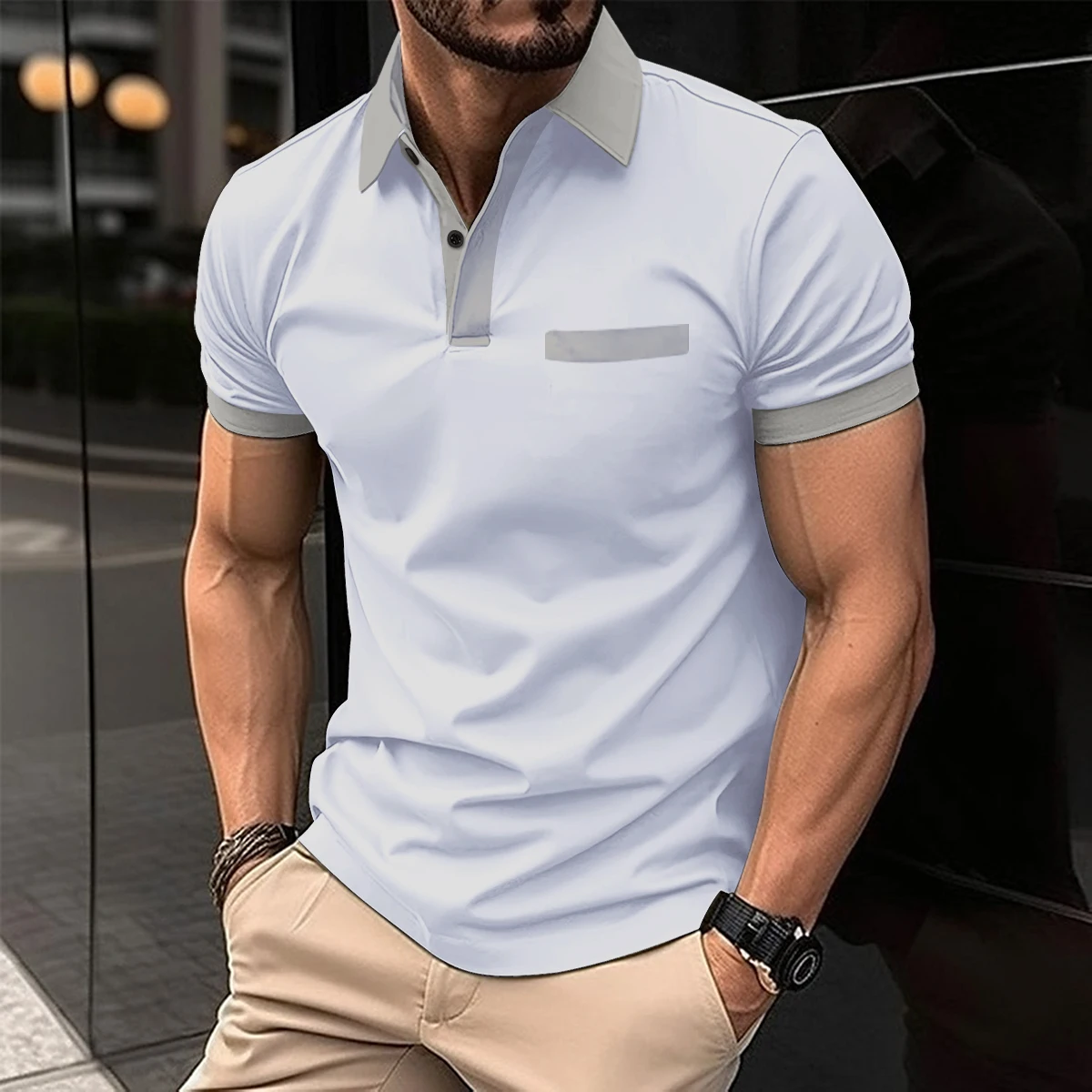 Men\'s new T-shirt Classic short-sleeved Polo shirt Summer top Casual T-shirt button-down oversized L casual Polo shirt