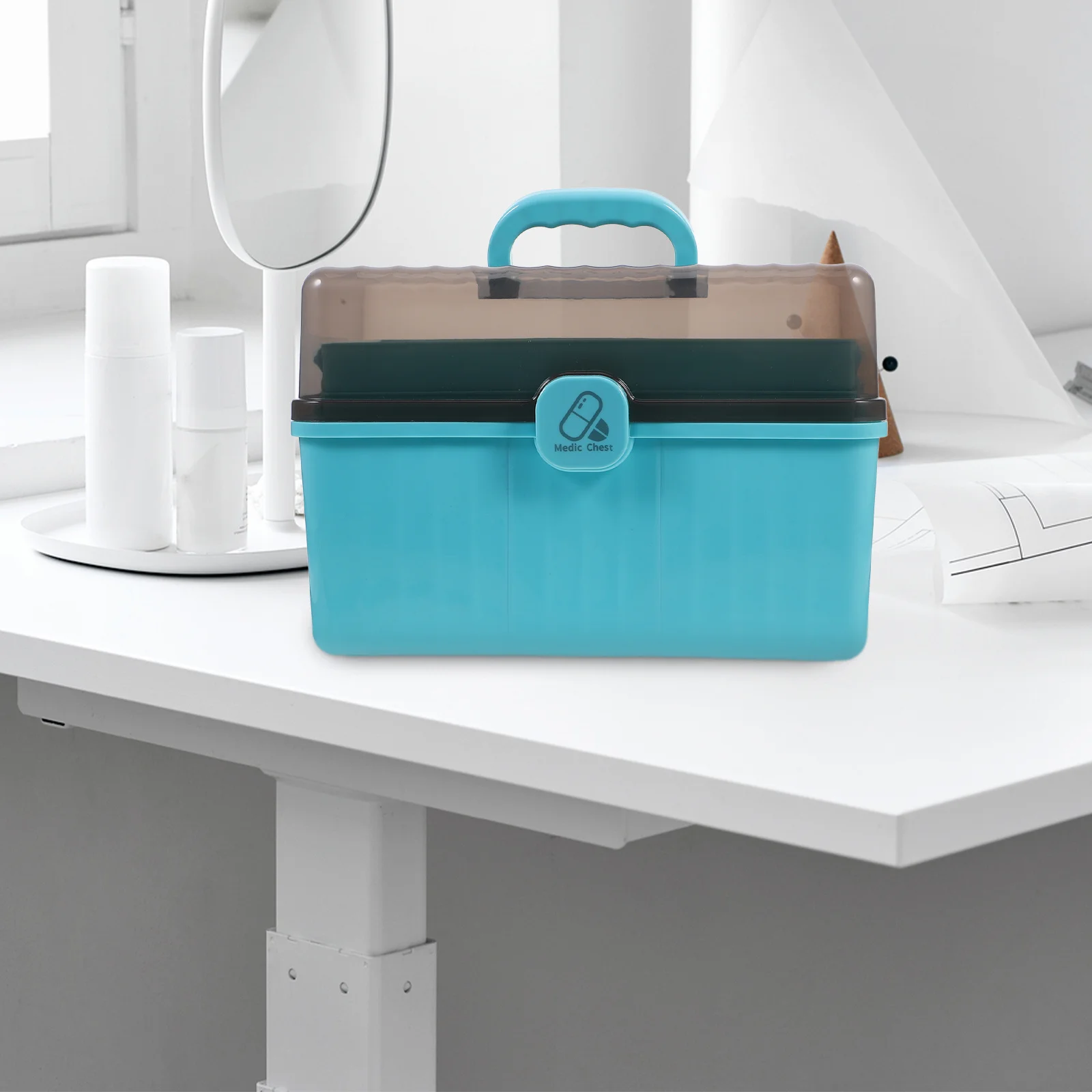 منظم خزانة أدوية قوي مع مقبض حقيبة تخزين مساعدة كبيرة متعددة الاستخدامات للاستخدام المنزلي والمكتب والمدرسة #6