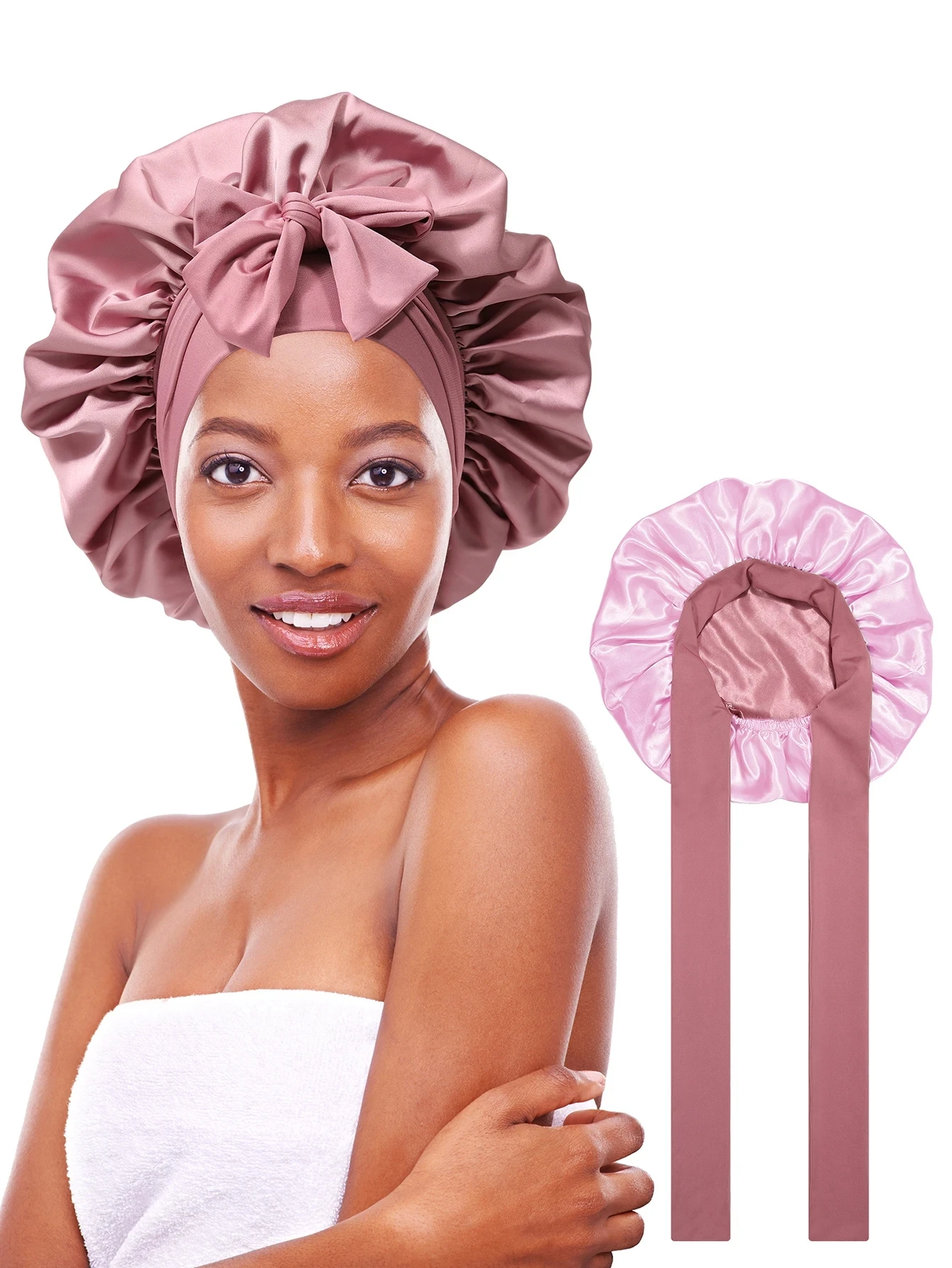 Long Silk Bonnet For Sleeping With Wide Elastic Band Comfortable Head Cover For Night Sleep Hair Care Women Long Hair Curly