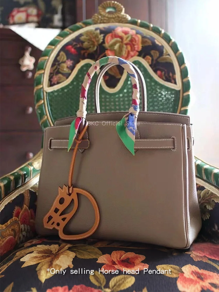 Epsom Leather Horse Head Bag Charm, Hand Stitched Waxed Thread Hollow Out Bag Pendant ，Bag Accessory 