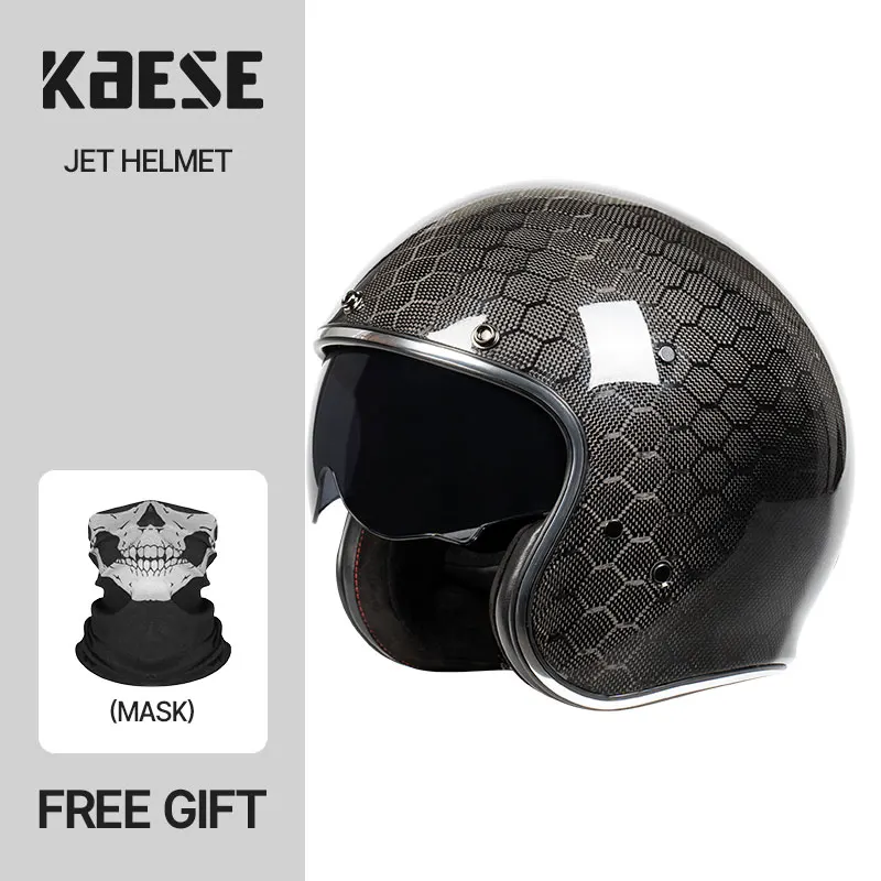 New Arrival Hot 3k 12K Black Snakeskin Carbon Fiber Scooter Open Face Helmet Motorcycle Men Vespa Moto Capacete DOT Approved