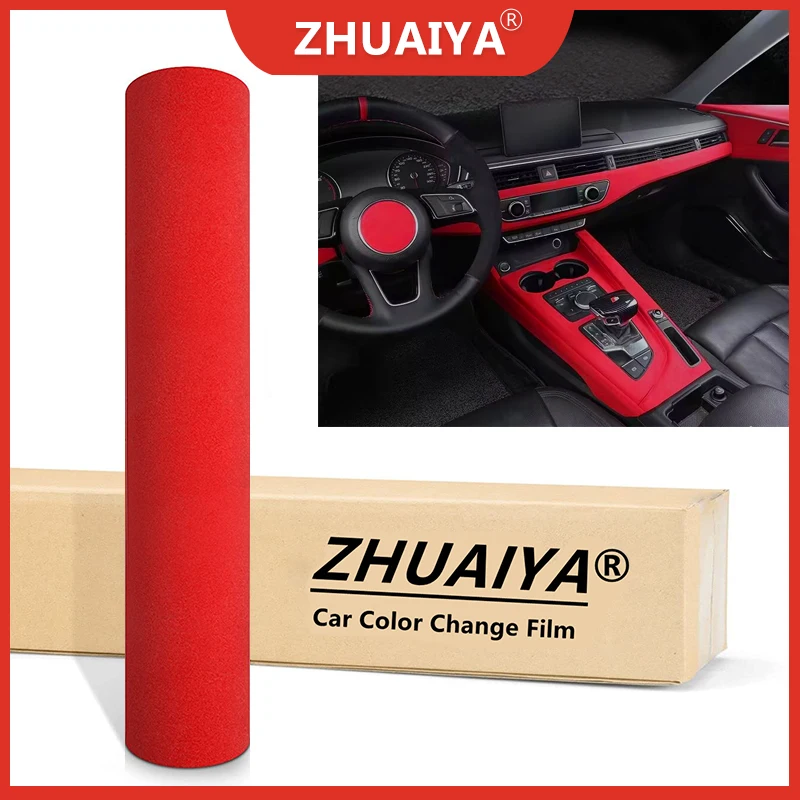 

Red 135*15M Velvet Fabric Suede Car Vinyl Wrapping Film Change Color Sticker Self Adhesive for Protect Film Body Stickers