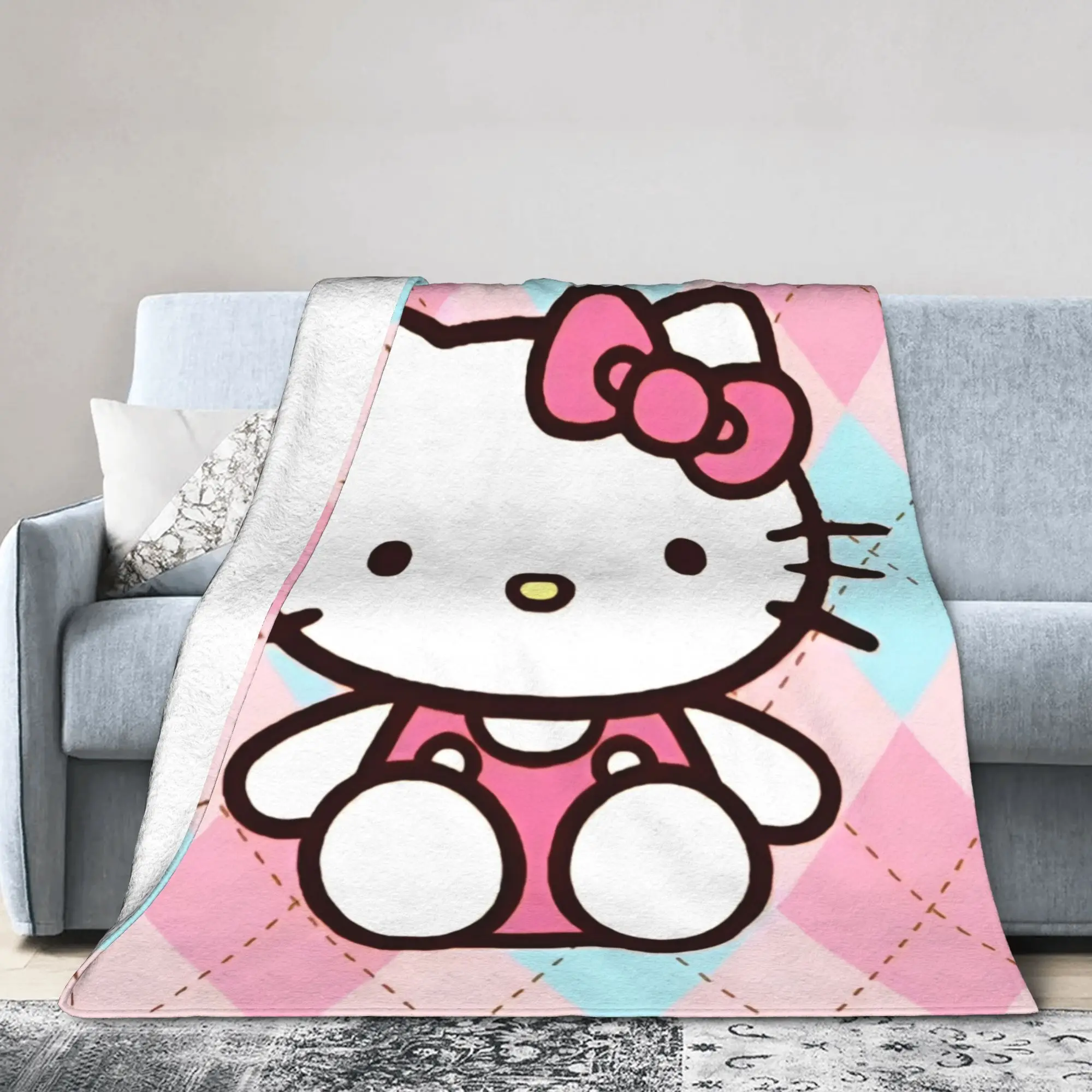 

Super Soft BlanketChild Camping Hello Kitty Throw Blanket Flannel Bedspread For Bedroom Fluffy Sofa Bed Cover