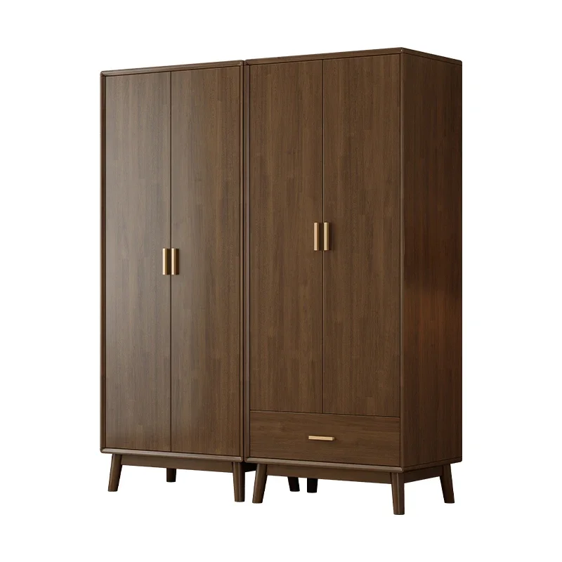 Walnut all solid wood wardrobe modern simple two-door wardrobe bedroom household small apartment storage locker