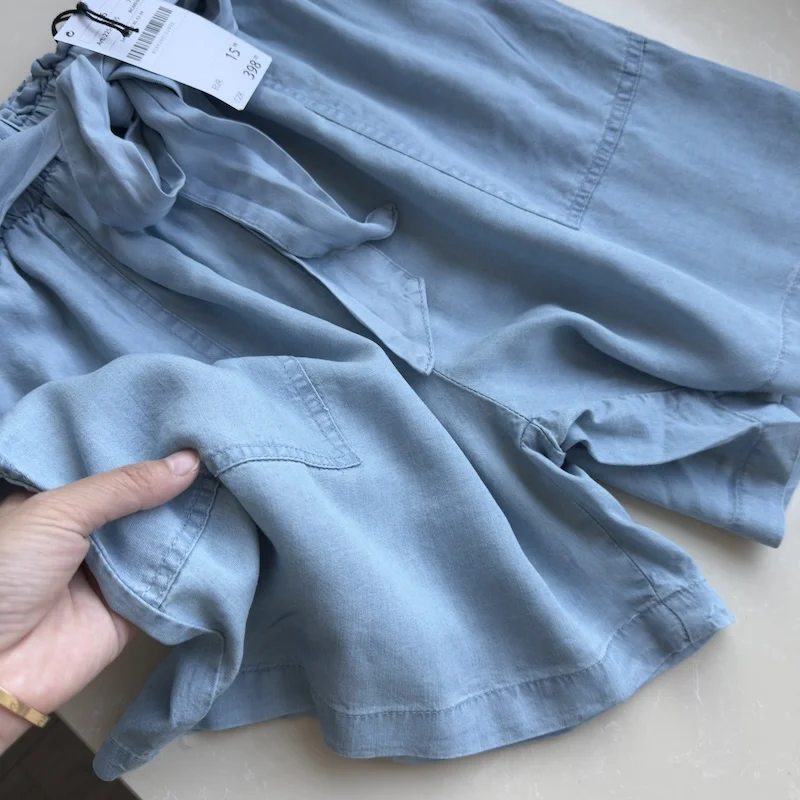 アイスシルクレースアップデニムショーツ夏の女性の弾性ハイウエストカジュアルワイドレッグショーツ特大ルーズショートパンツ S-3XL