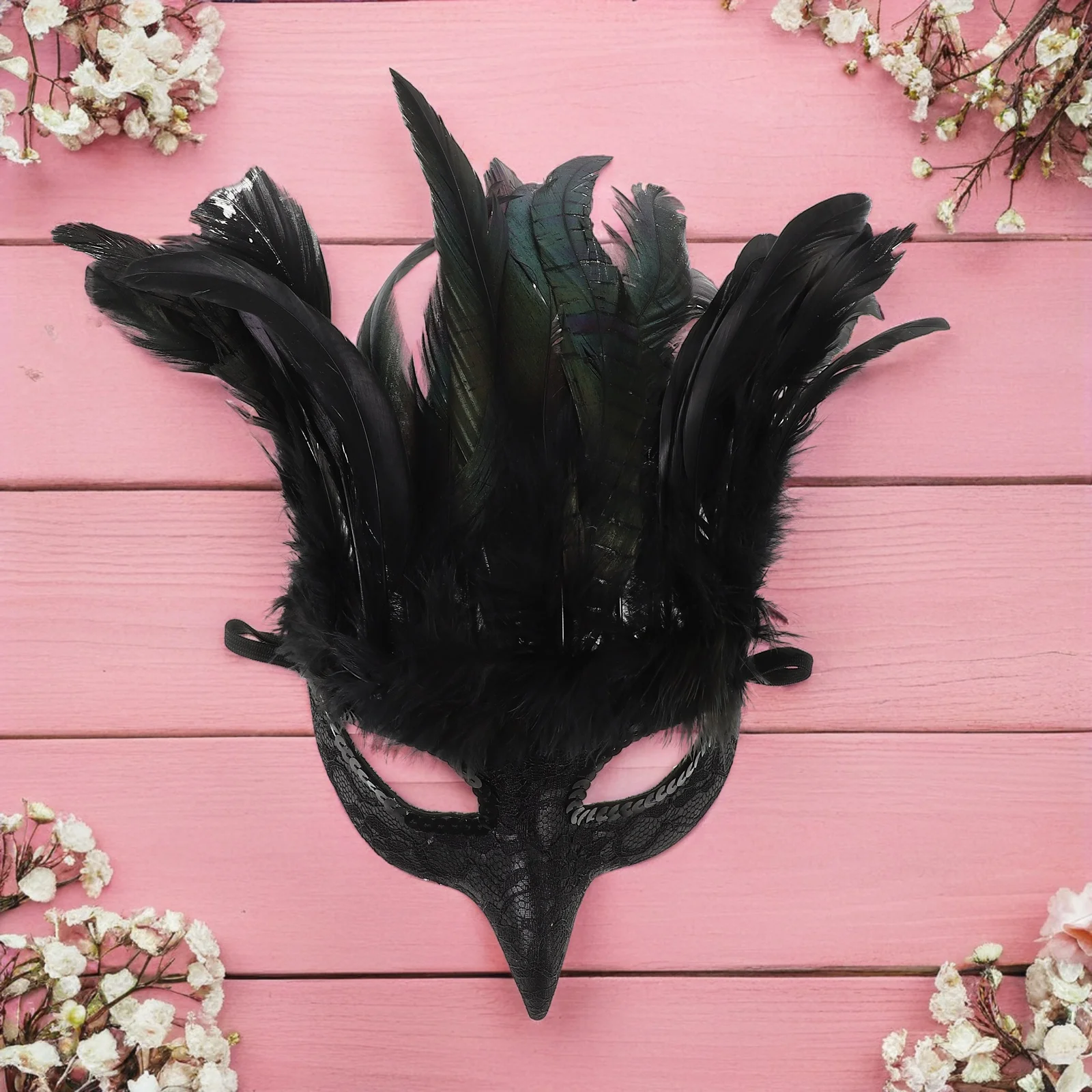 Máscara de mascarada de plumas negras, cubierta decorativa de media cara para fiesta de Halloween, Cosplay, baile de carnaval, mujeres y hombres, ligera