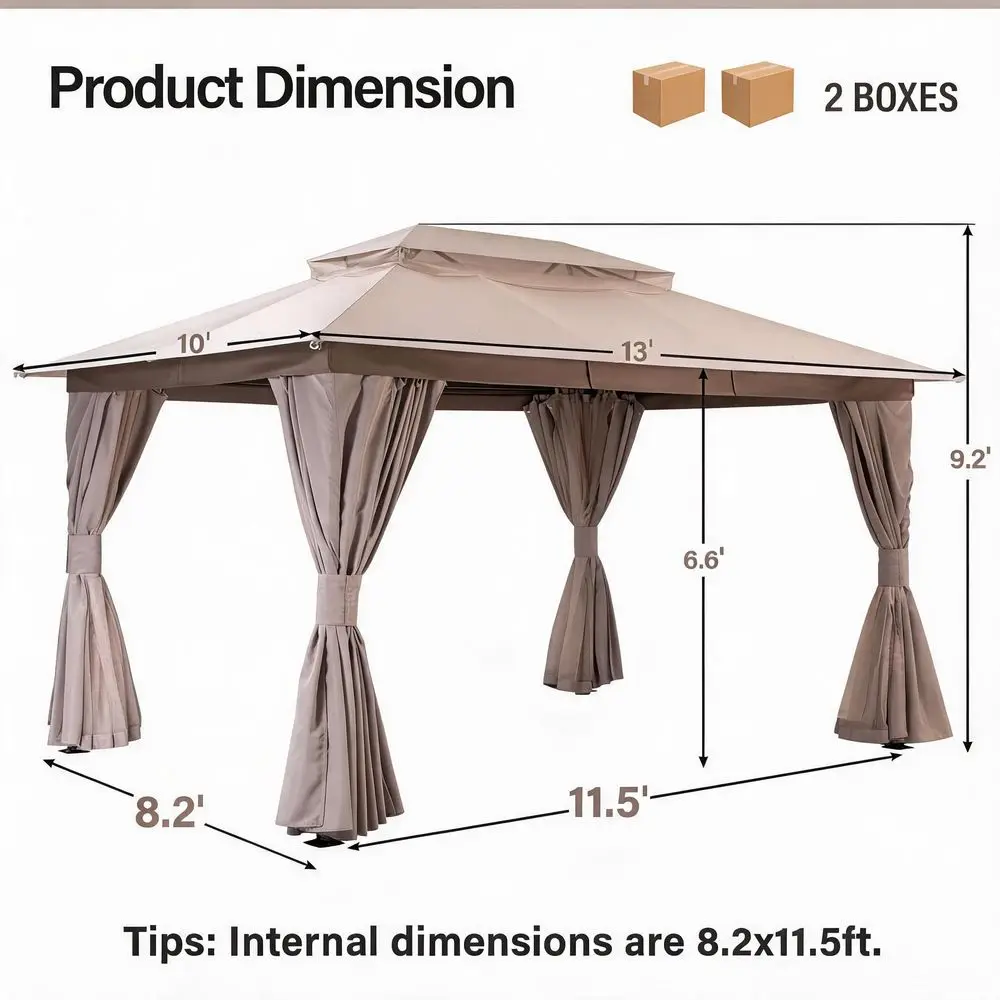 10x13 Outdoor Gazebo with Curtains, Netting amp Double Roof