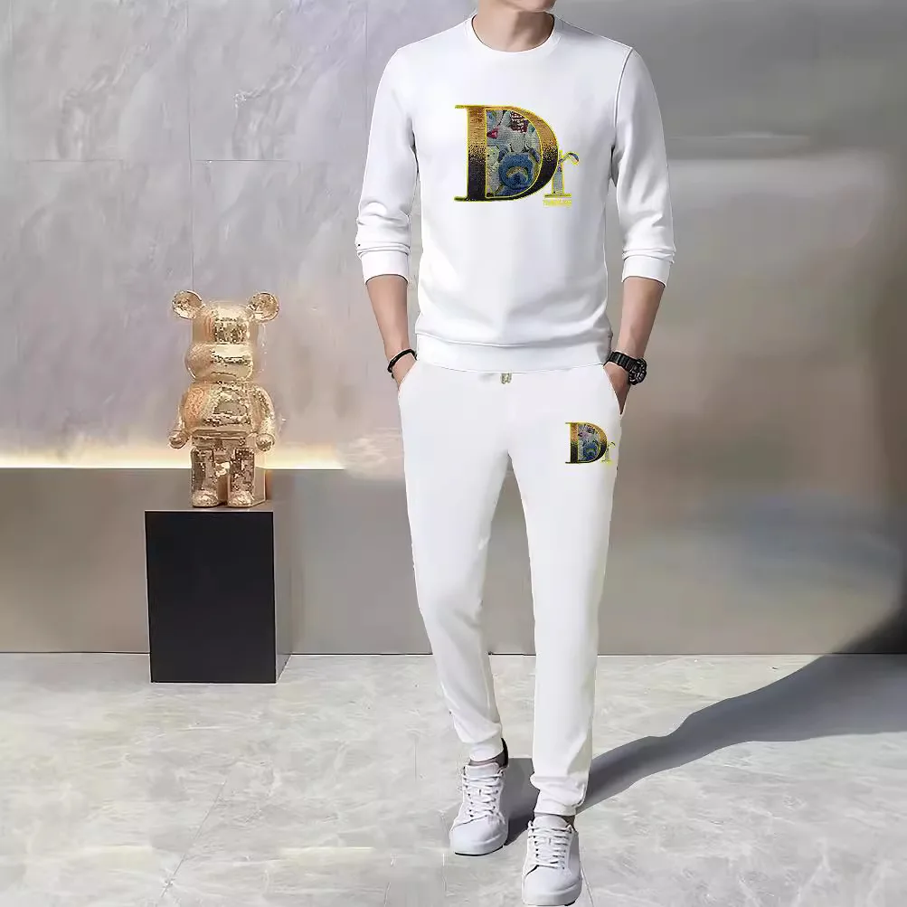 Men's Sweatshirt Set Hot Style Comfortable Men's Wear Embroidery Patch Sequin Luxury Style Sweatshirt Pants Sport Clothing