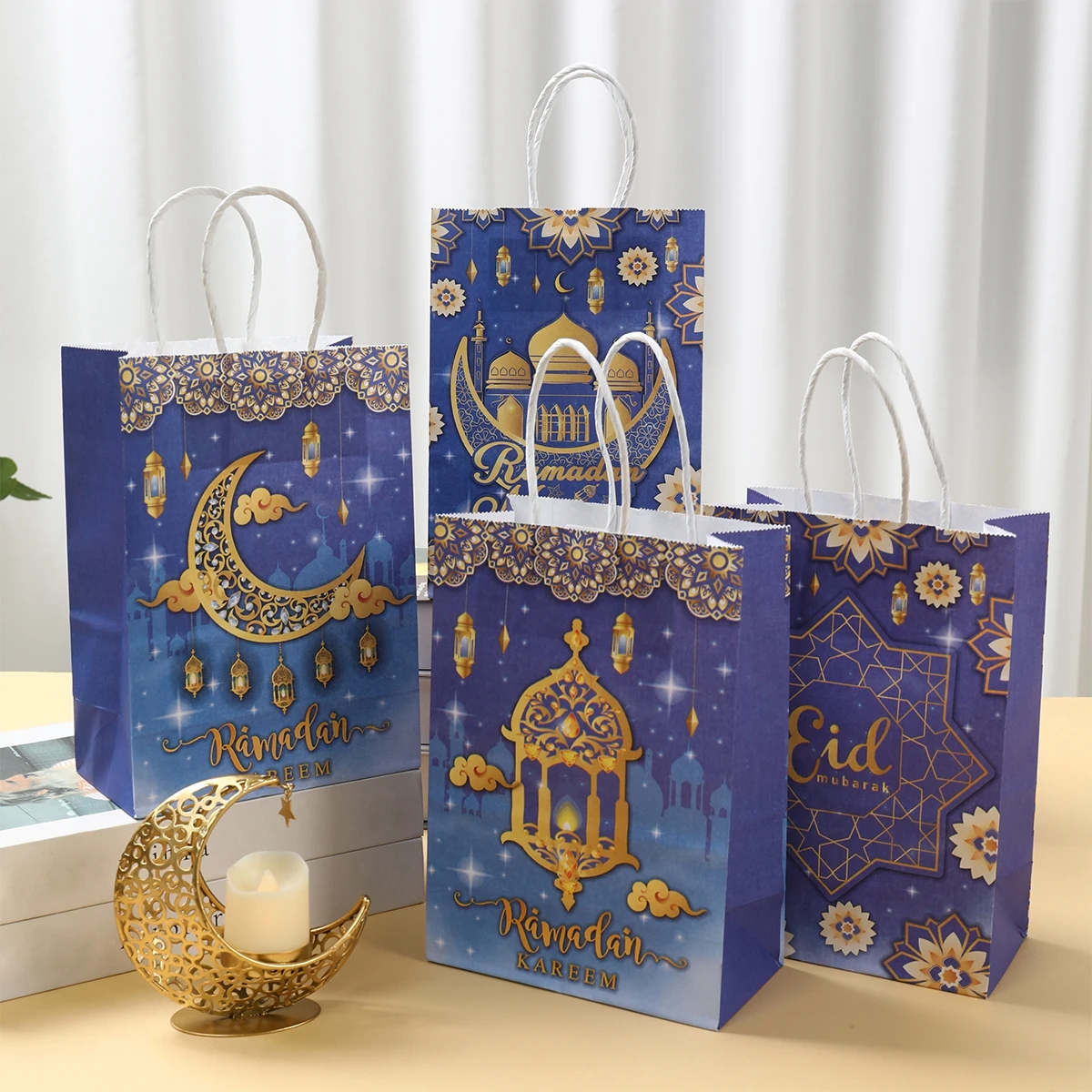 4 Stuks Eid Mubarak Papier Geschenkverpakking Handtassen 2025 Ramadan Kareem Decoratie Voor Thuis Islamitische Moslim Feestartikelen Eid al Adha