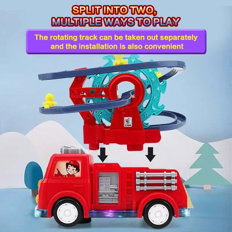 Colorful Sound And Light Rotating Ferris Wheel Track Fire Truck Toy with Duck Stair Climbing Feature Baby's Favorite Holiday Gif