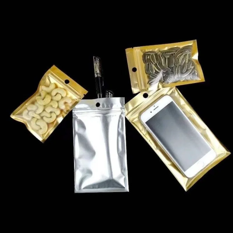 

100PCS Gold Aluminum Foil One Side Clear Plastic Zip Lock Bag DIY Matcha Cocoa Tea Coffee Powder Snack Candy Packaging Pouches