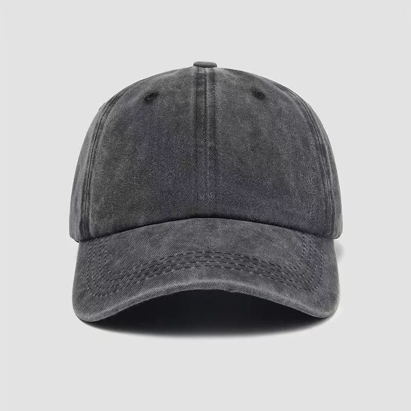 Solid color distressed washed retro baseball cap with multiple colors available for both men and women in a versatile style