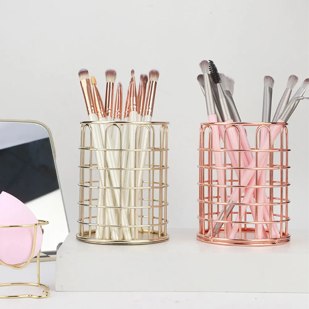 1 Metal Iron Makeup Brush Storage Bucket/Office Stationery Storage Basket/Stainless Steel Multi-Function Storage Box