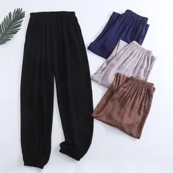 Summer Men Casual Trousers Cool and Comfortable Sleep Bottoms Viscose Joggers + Straight Pajama Pants Solid Pijama Mujer