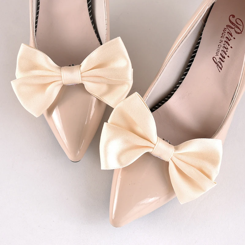 〔CC〕| 2-Pack Satin Bow Shoe Clips for Bride, Elegant Embellishments Wedding Shoe Decorations Clip-On Accessories〔88〕