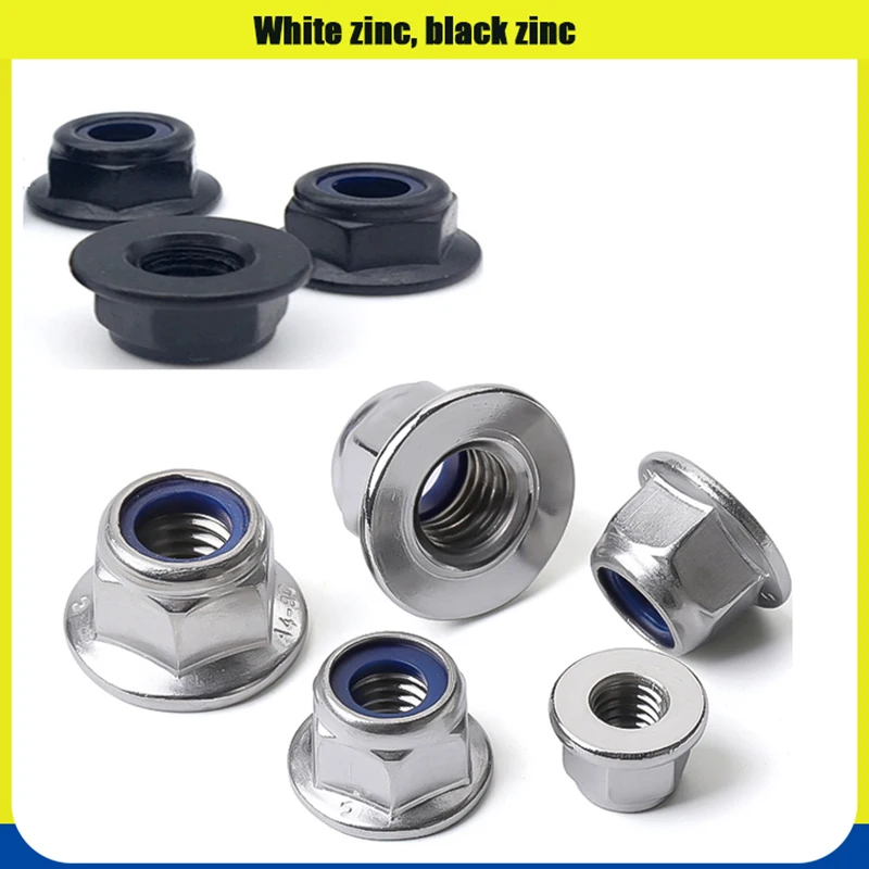 

M3 M4 M5 M6 M8 M10 M12 Black And White Zinc Hexagonal Flange Nut Hex Nylon Anti Slip Locknut