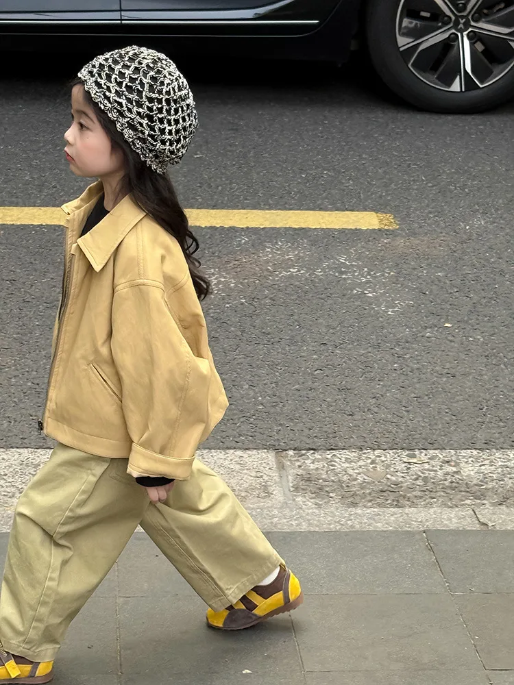 

2025 Autumn New Children Long Sleeve Pu Leather Coat Fashion Girls Leather Jacket Solid Boys Lapel Zipper Jacket Kids Clothes