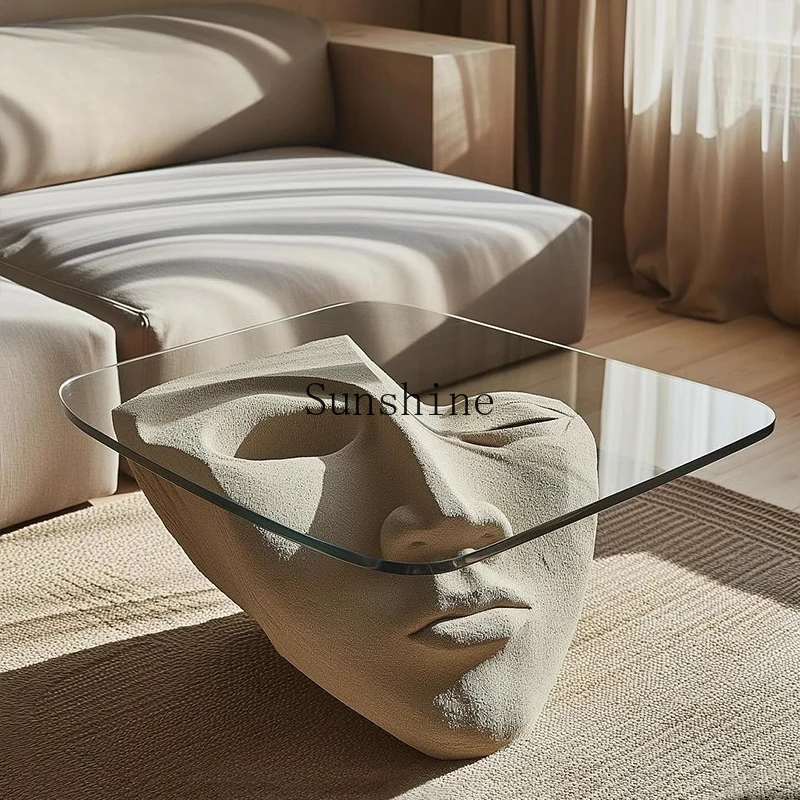 

Modern light luxury face sculpture coffee table fiberglass special-shaped low table living room home art