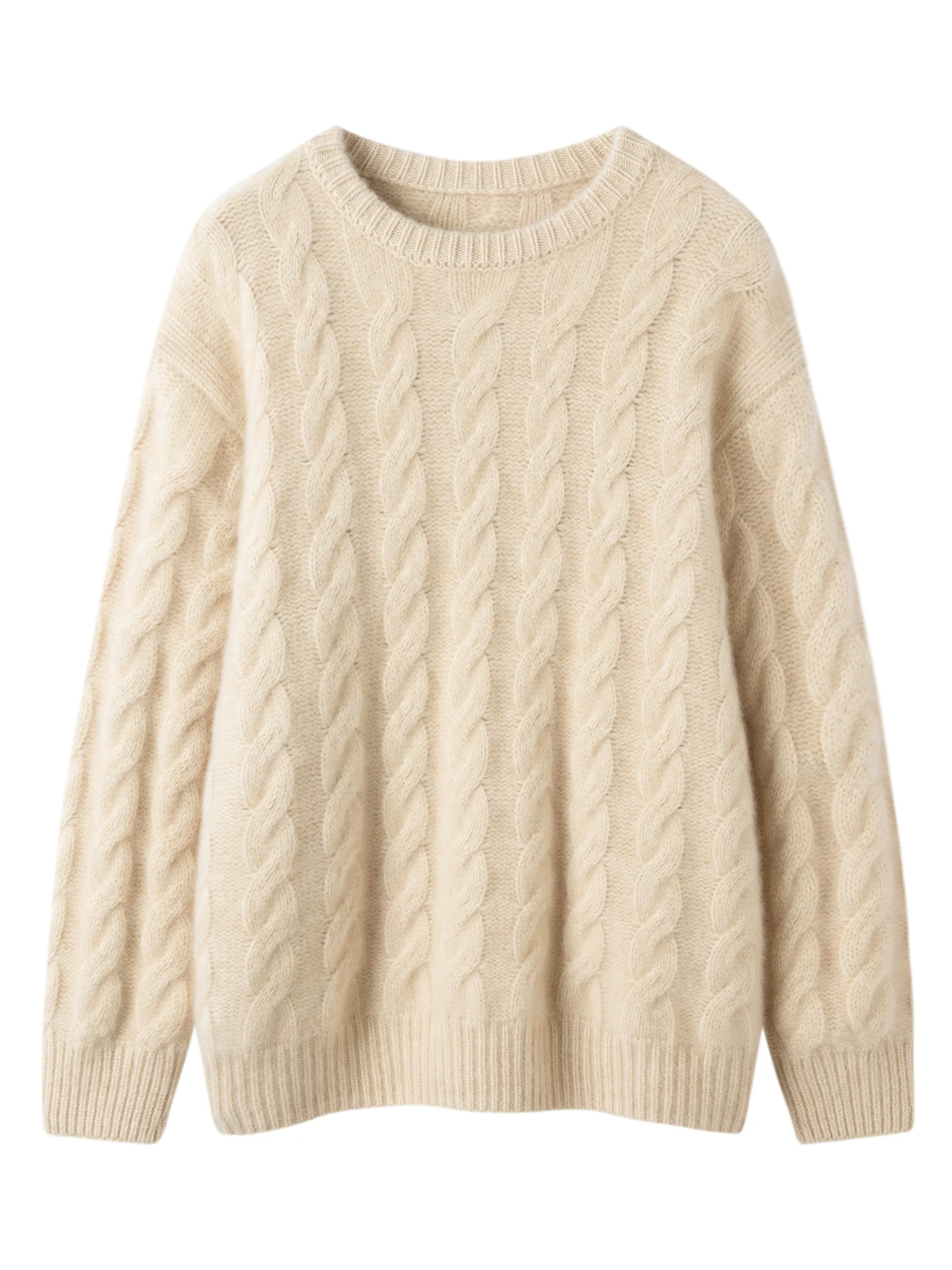 Light Luxury 100% Cashmere Women Sweater Thick Autumn Winter Cable Knit Pullover Loose Coat Long Sleeve Clothing Top Lady Jumper