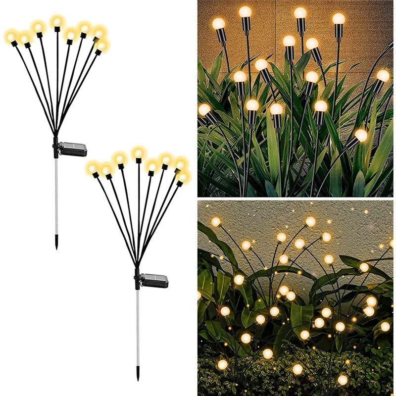 Solar Garden Lights, Upgraded 8LED Firefly Lights Solar Outdoor Waterproof, Swaying Lights Decoration, Warm White