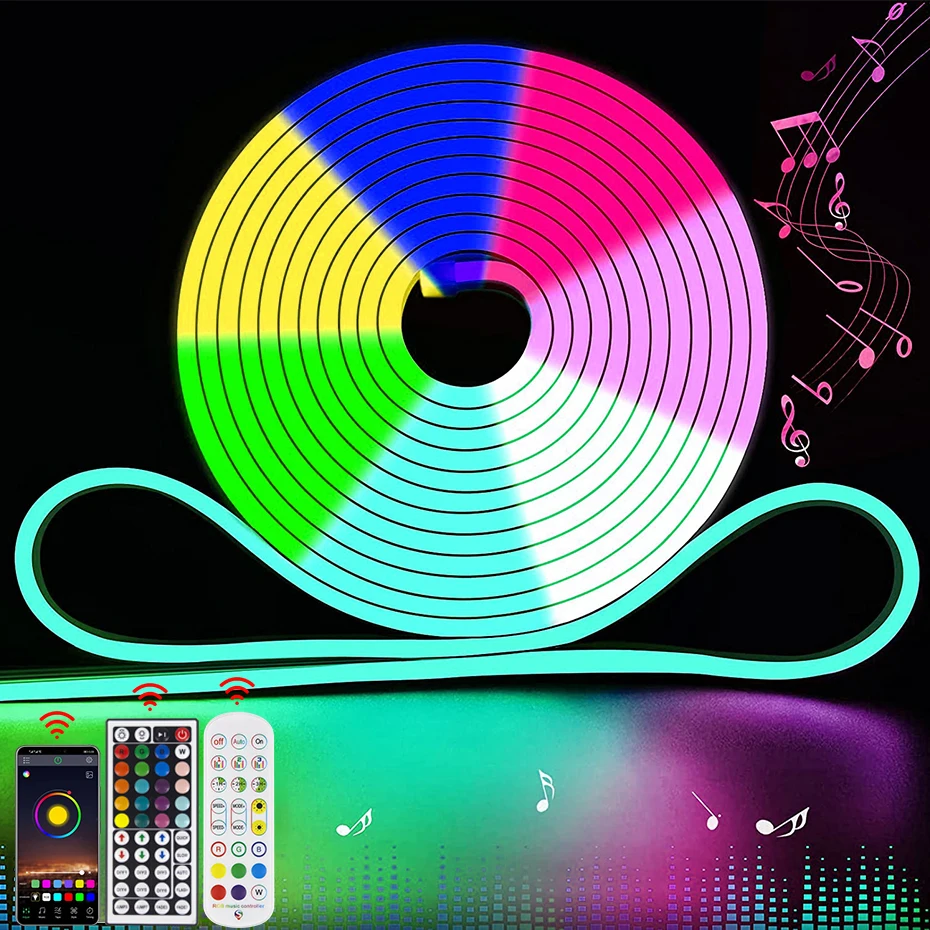 Smart RGB LED Neon Strip Light DC12V Tuya Wifi Led Strip Ribbon 120LEDs/m Dimmable RGB Tape Waterproof For Home Decor Lighting