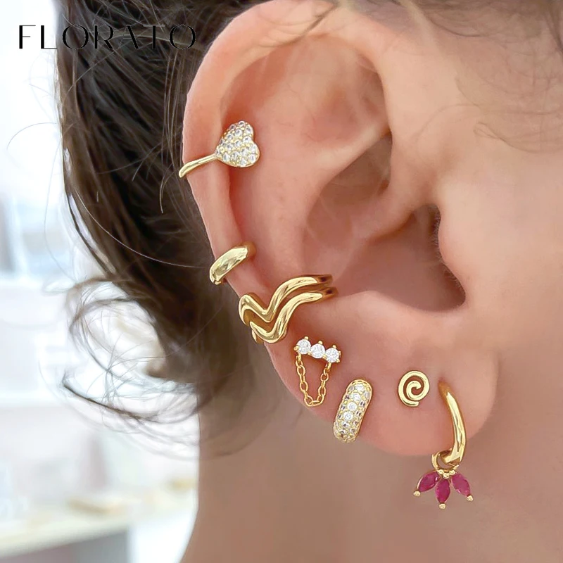 925 Sterling Silver Ear Needle Trefoil Shape Pendant Hoop Earrings Colorful Zircon Metal Earrings Fashion Wedding Jewelry gifts