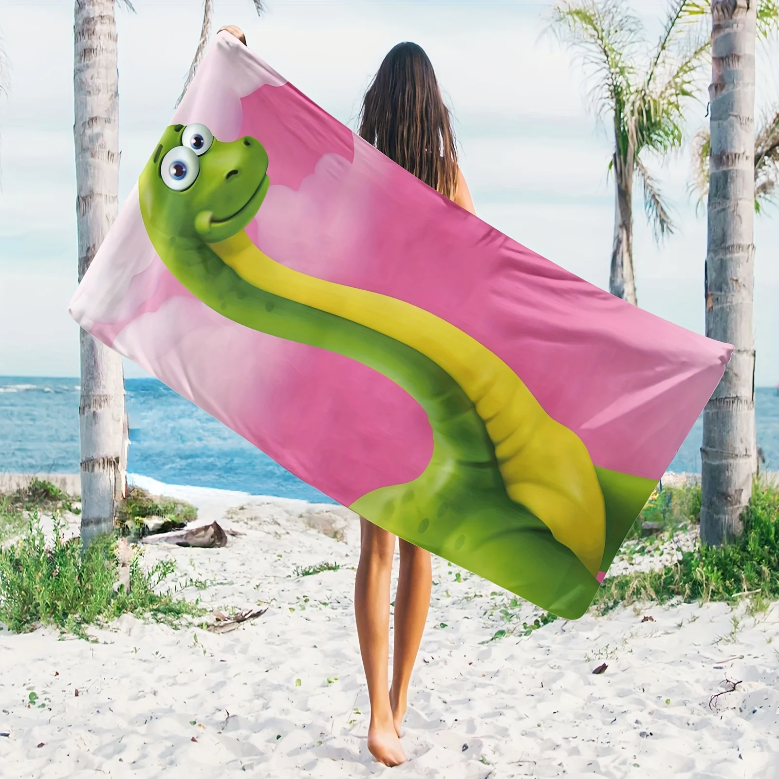 

1pc Cute Dinosaur Polyester Beach Towel Super Absorbent & Quick-drying Swimming Towel For Beach Swimming Pool Travel For Kids