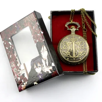 Anime preto mordomo cosplay prop sebastian relógios de bolso kuroshitsuji relógio de bolso pingente para homens mulheres/homens presente
