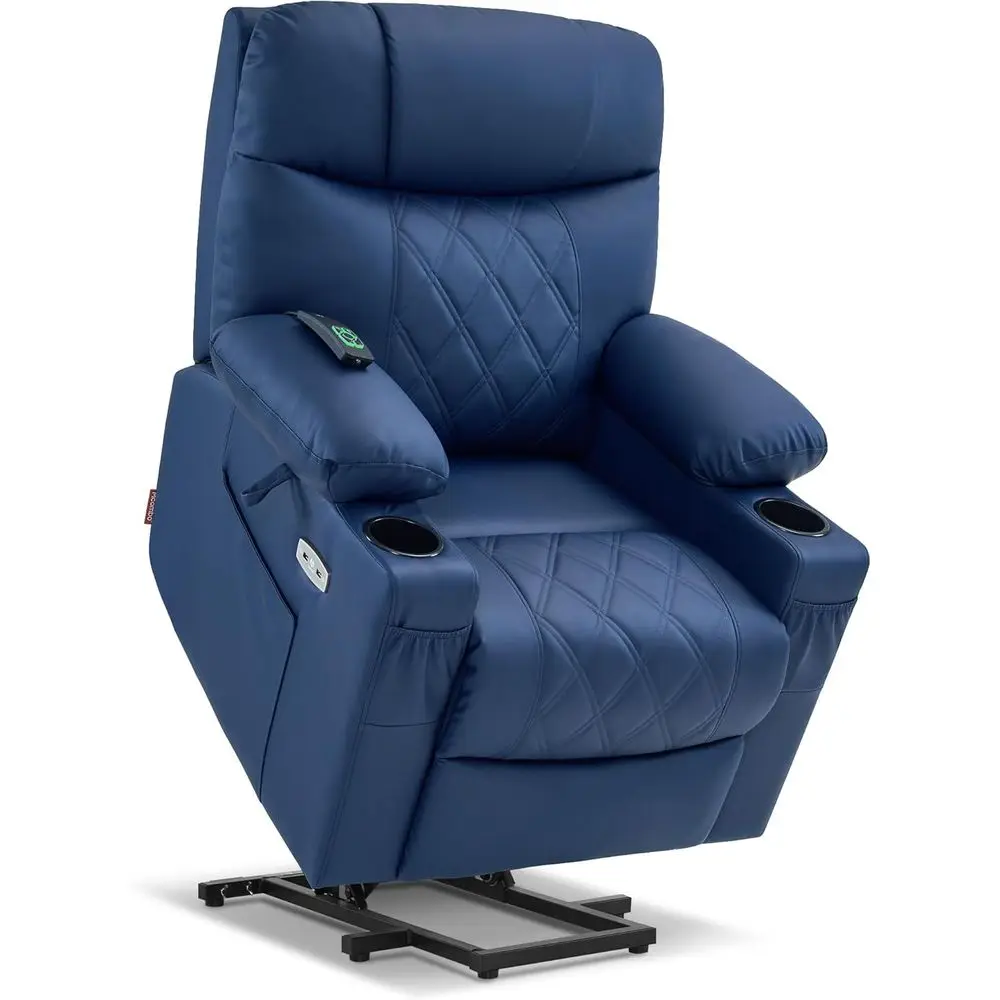 

Compact Power Recliner with Massage, Heating, USB Ports for Petite Adults and Elderly, Blue Leather