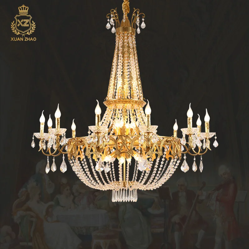 

French Large Luxury Crystal Chandelier All Copper Handmade Living Room Hotel Lobby Decorative Lights