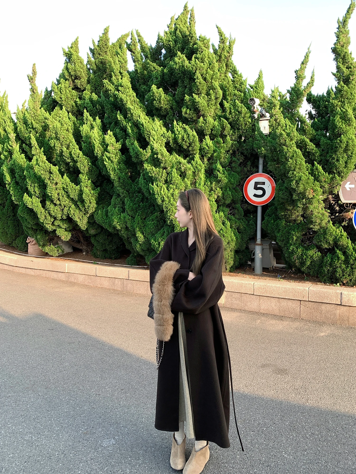 

Double-Faced Woolen Long Coat Women's Slimming Outerwear Ele a Color Commute Sle Thi Winter Coat from China