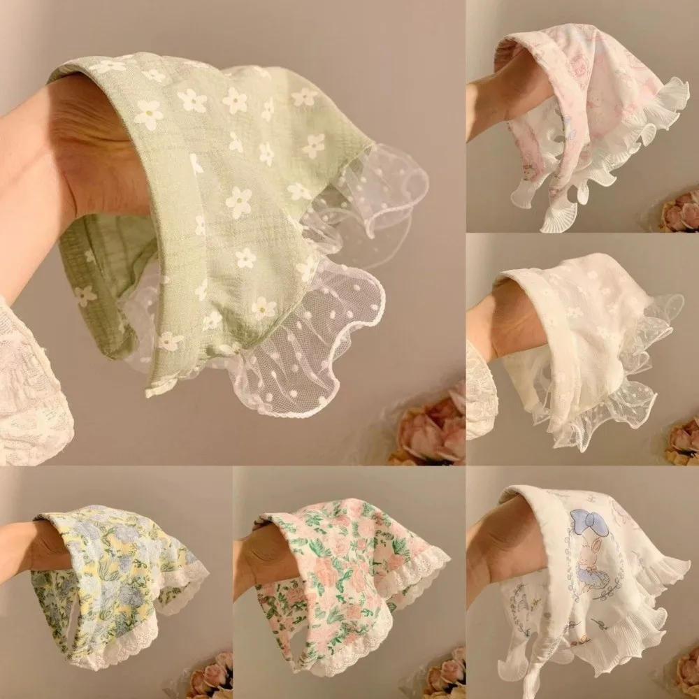 Neues ländliches Spitzen-Stirnband, dreieckige Form, kleine Blume, kariertes Kopftuch, süße Rose, Schal, Haarband, Haar-Accessoires