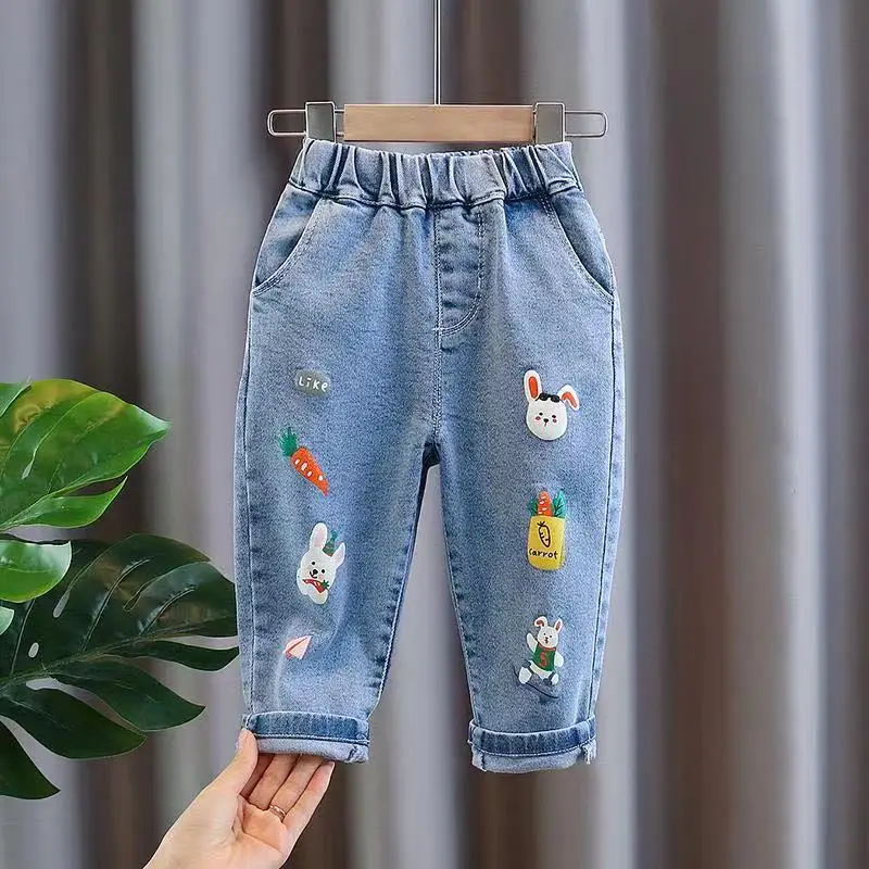 Jeans da ragazza уens vestiti pantaloni di Jeans primaverili pantaloni dritti Casual 1-5 anni Jeans Slim elasticizzati in vita per bambini