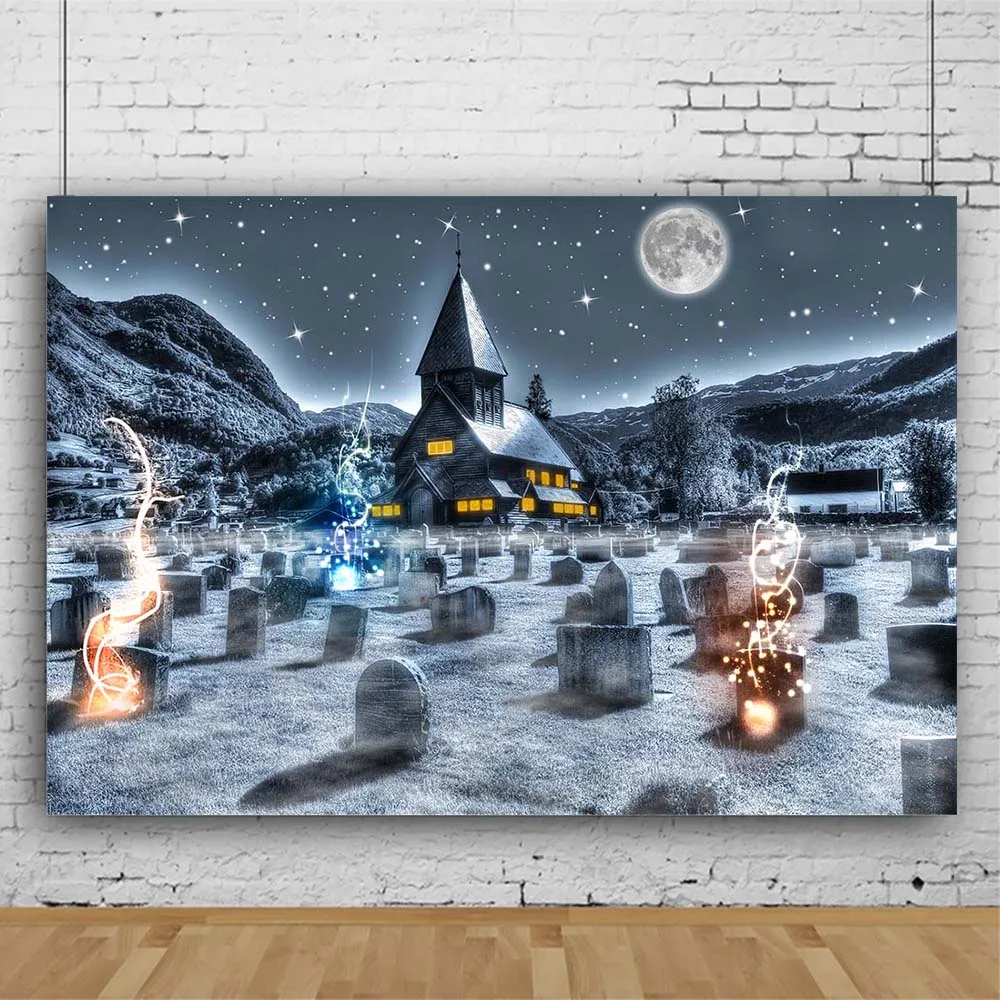Mocsicka Halloween Backdrop Dark Castle Tombstone Moon Happy Halloween Party Photography Background Photo Studio Photocall Props