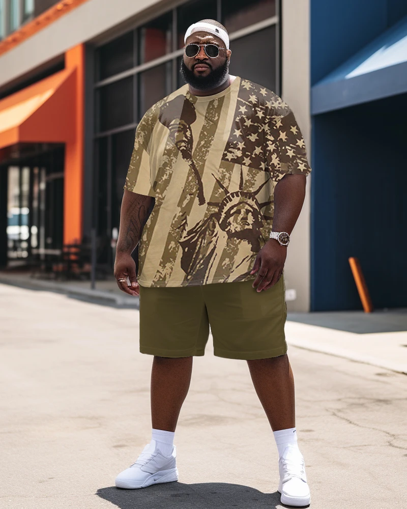 Biggmans L-9Xl T-Shirt Ensembles Pour Hommes Vêtements Independence Day Sensation Imprimer Grand Short À Manches Courtes Grande Taille Top imbibé 8Xl