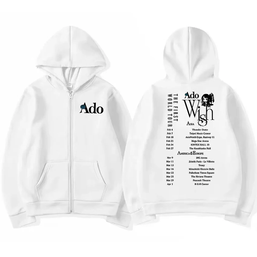 Autumn Winter Ado World Tour 2025 Double Sided printed Zipper Hoodies Men women vintage Y2k Sweatshirt Unisex Fleece Coat Jacket