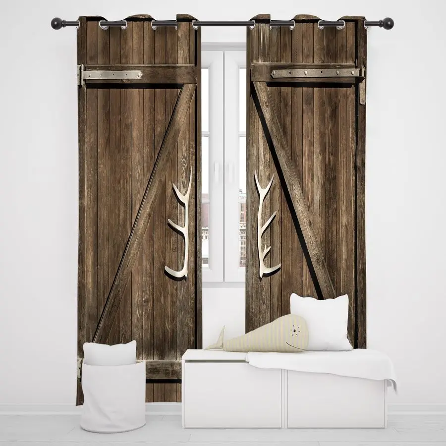 

Farmhouse Blackout Curtains 52W x 84L Inch Grommet Sliding Door Curtains Rustic Brown Western Country Wood Farmhouse Vintage Cab