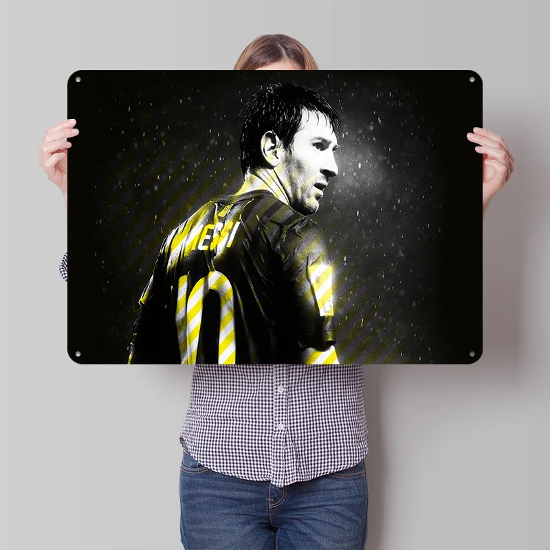Lionel Messi Football Printed Poster Customized Retro Wall Art Vintage Metal Tin Signs for Home Mancave Decoration Room Man Cave