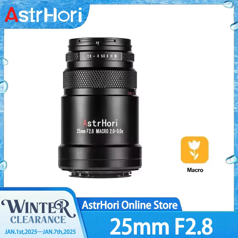 AstrHori 25mm F2.8 Macro 2X-5X Full Frame Manual Focus Lens for Insect Specimen Flower Shooting