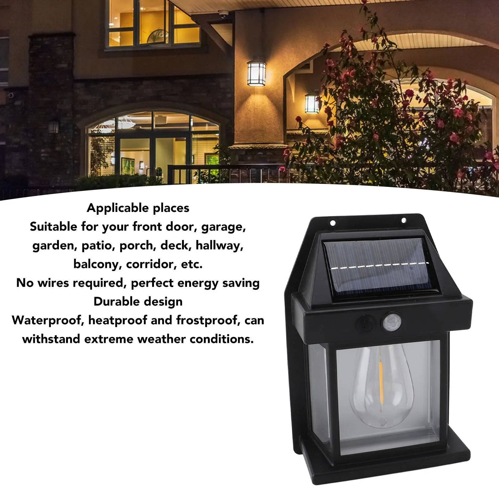 ZK50 Solar Sensor Sports Wall Light Waterproof 3 Speed ​​Adjustable Cordless Sun Wall Light Porch Light Black