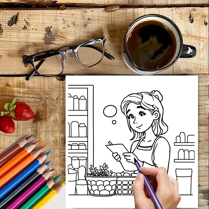 大人のための女の子の人生塗り絵 |   28ページの塗り絵、クリスマスや感謝祭のための画材