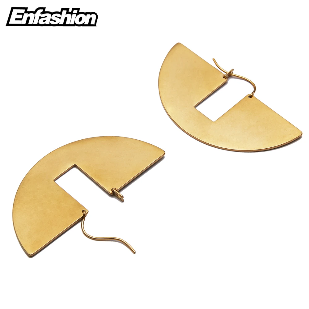 Enfashion Vintage Big Circle Dangle Earrings Matte Gold color Fan Earings Drop Earrings For Women Long Earring Jewelry brinco