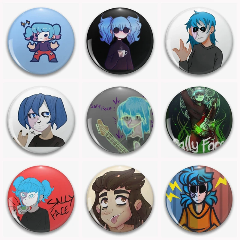 New Anime Sally Face Button Pin Character Cartoon Sal Fisher Fan Art Brooches Badge For Backpack Decor Fans Collect 58mm