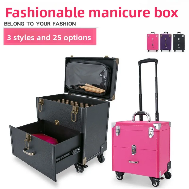 

Профессиональный набор для тату и маникюра в чемодане на колесах с поворотными тормозными колесами, большой вместимости, органайзер для косметики, портативный ящик для хранения