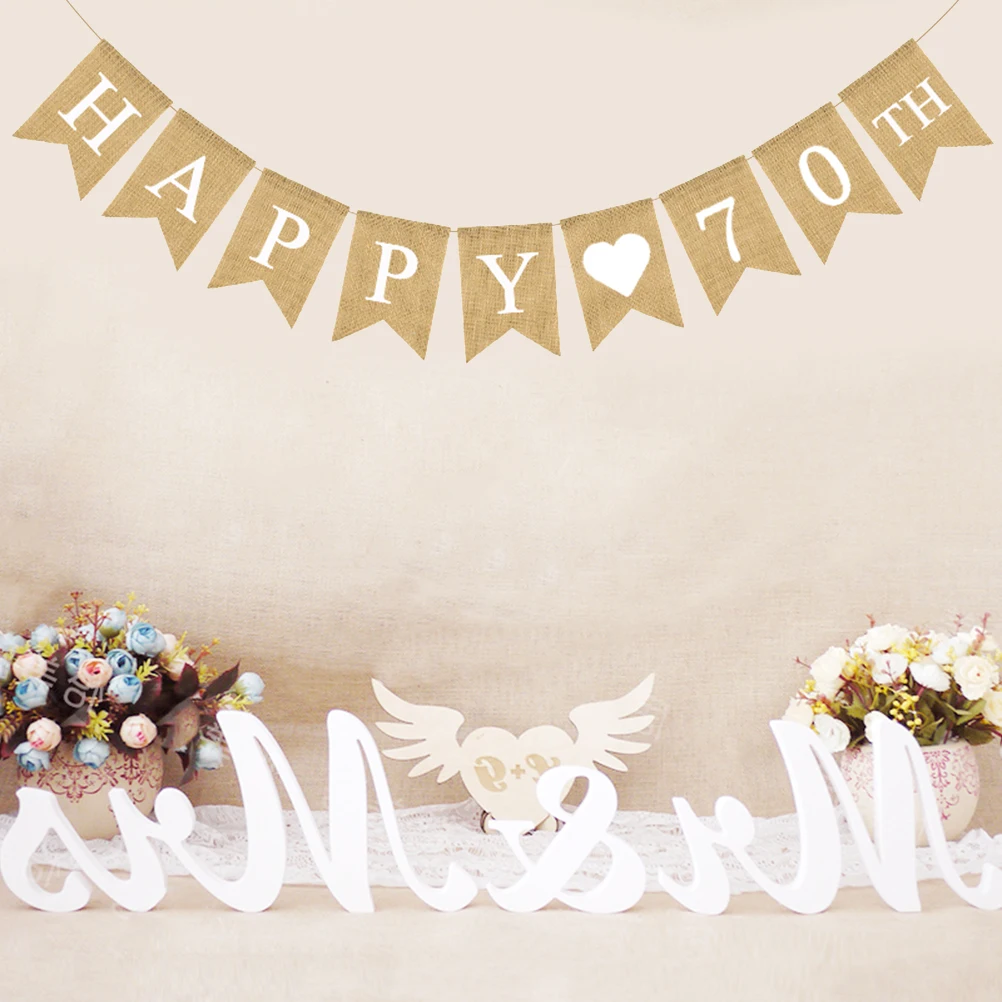 

Swallowtail Flag Banner Happy Birthday Retro Burlap Banner Party Decoration Supplies Hanging Bunting 70th