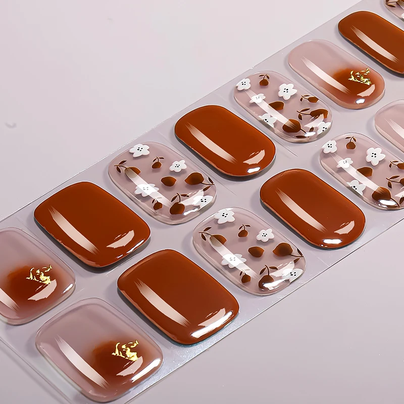 22Tips French UV-Free Gel Nail Stickers Y2K Stripe Star Plant Full Cover Gel Polish Nail Strips DIY Manicure Decoration