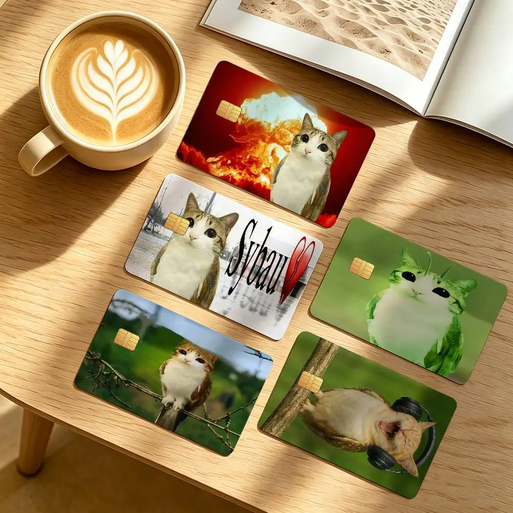 Funny print Meowl Cat Credit Card Public Transportation Cards Protective Sticker Waterproof Card Face Decoration 4PCS