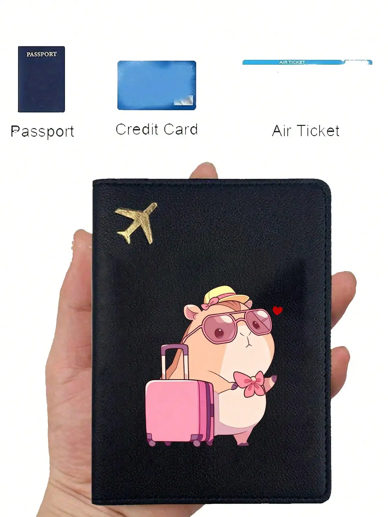 Reisepasshülle mit Capybara-Muster, 2-teiliges Set, Reisepass- und Ticket-Etui, Leichter Reisekartenhalter – Detail 2
