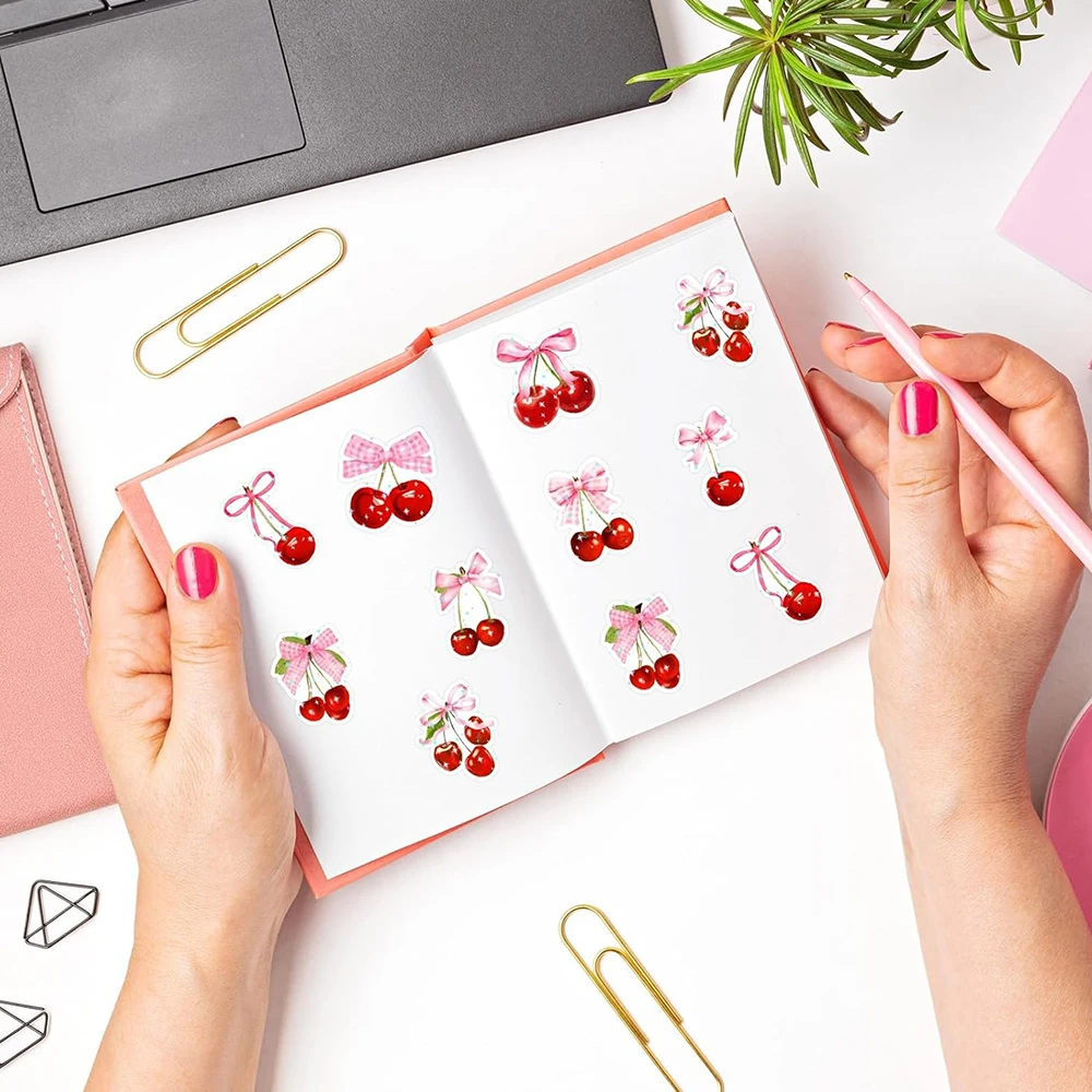 Fruit Shape Sealing Sticker Cherry Bow Stickers For Notebook Scrapbooking Journaling Decoration Sticker Gift Sealing Sticker