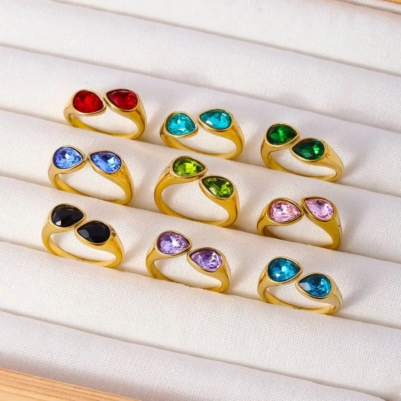 Premium Open-Adjustable Ring - 14K Gold-Plated Stainless Steel with Sparkling Zirconia for Women